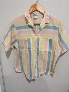 Vintage Rivington Pastel Striped Short Sleeve Button Down Shirt Size 8